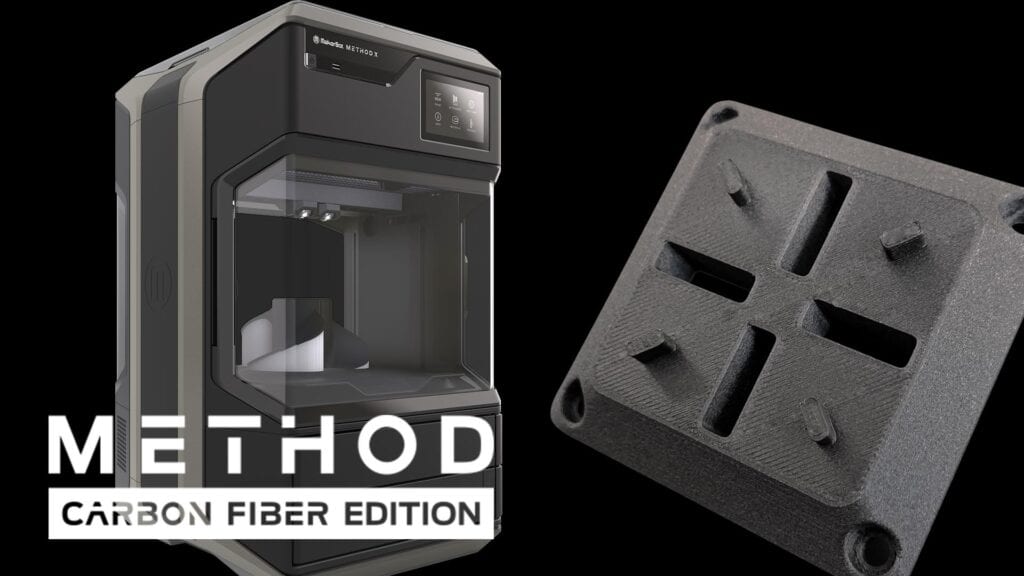 Image of MakerBot METHOD Carbon Fibre printer and print sample